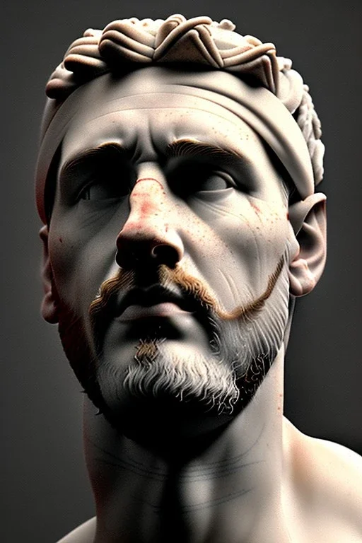 Ultra Realistic image, Roman sculpture bust, clean white marble material, Lionel Messi, gold crown of thorns, renaissance ornate, one gold star, blue sky background, waist up portrait, epic, cinematic lighting, god light, 4k resolution, smooth details, soft lighting, unreal engine 5, art station, substance 3d.