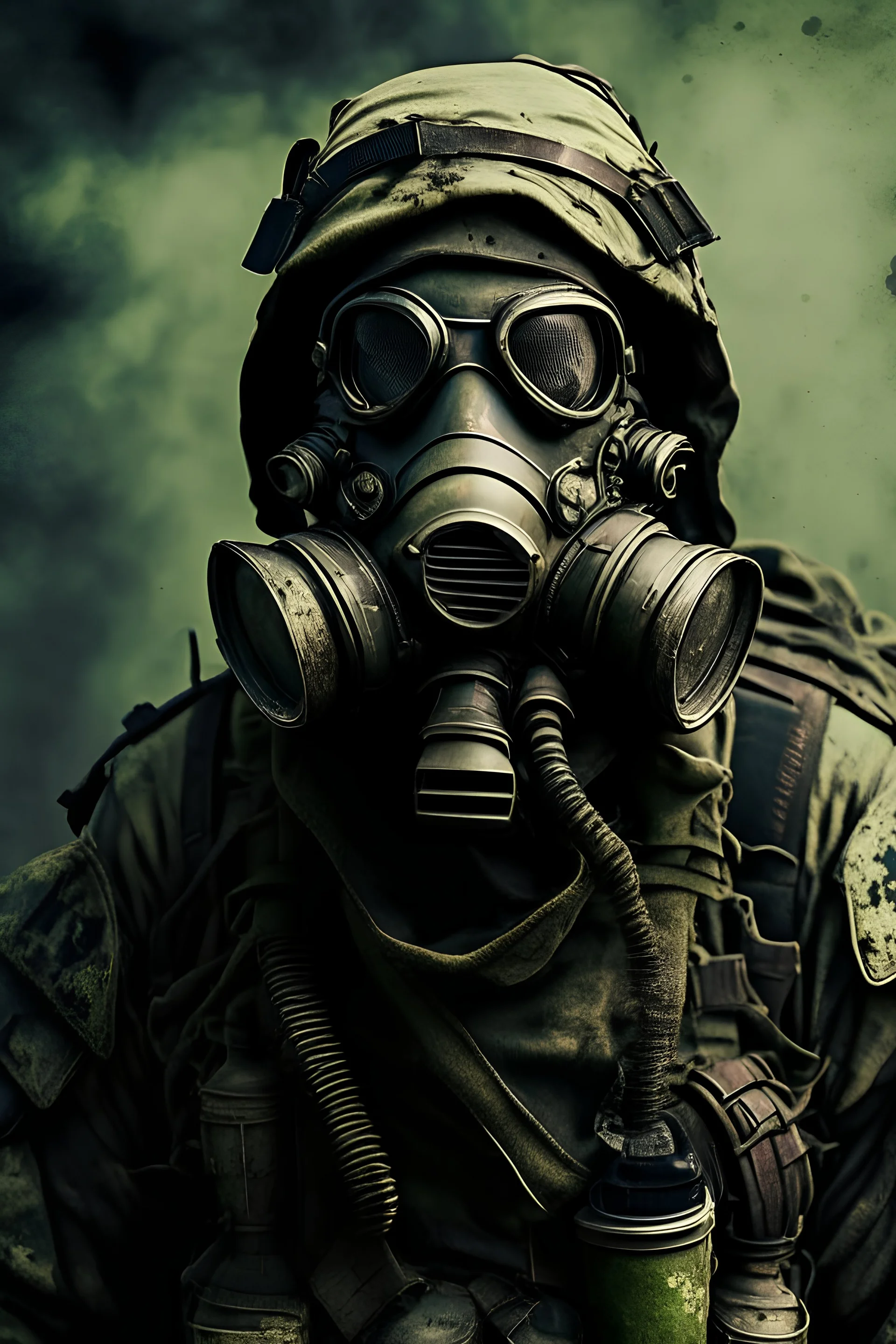 grunge armored soldier with gas mask