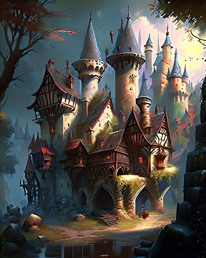 medieval fantasy castle town fairytale rpg art