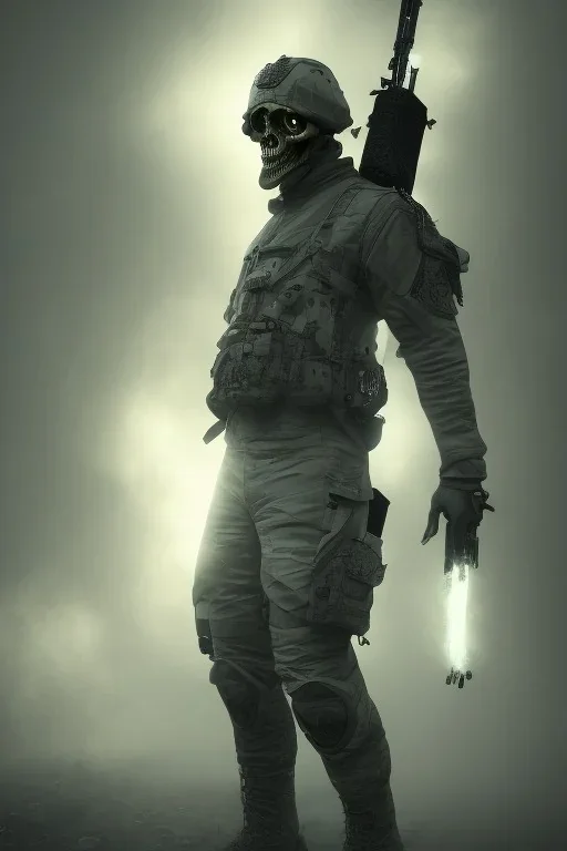 British ghost soldier, skull special forces mask, white smoke, dark, rage, sorrow, high definition, ultra 8 k, volumetric lighting, blue fire, fog