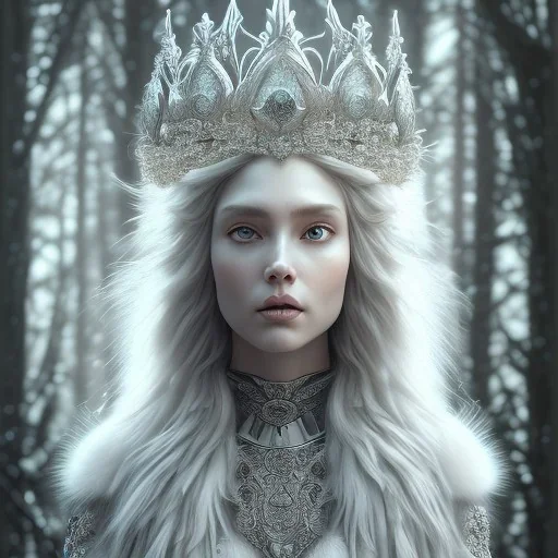 portrait of large wolf and gorgeous, stunning, ice queen goddess, intricate crystal ice crown, 8k resolution, high-quality, fine-detail, ornate, digital art, detailed matte, volumetric lighting, brian froud, howard lyon, selina french, annie stokes, lisa parker, greg rutowski,