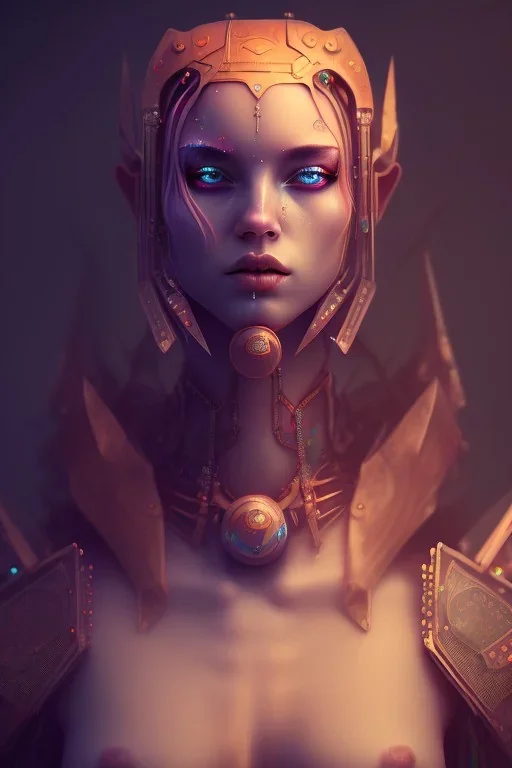  demon girl cute neck head portrait, warrior costume, village, meditation, cyberpunk, 8k quality