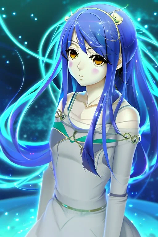 Modern stunning pfp of anime girl of pisces zodiac sign. Background must contain pisces zodiac sign