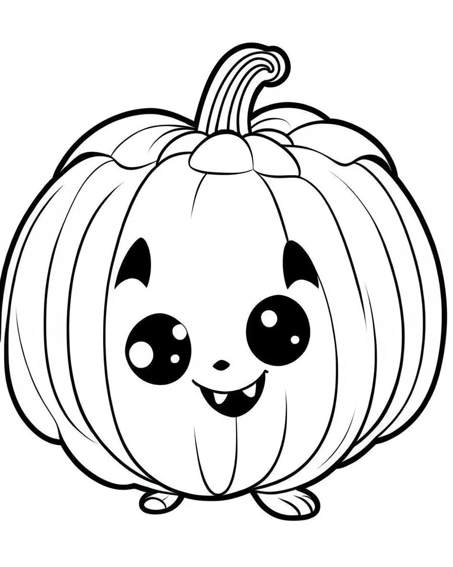 outline art for halloween coloring pages for kids with cartoon cute happy pumpkin , white background, Sketch style, full body, only use outline, clean line art, white background, no shadows and clear and well outlined, coloring page for kids, kawaii style