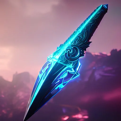 A fantasy zweihander, the blade is made up of glimmering ice, it's hilt is crafted from swirling vines, leading to a vibrant rose crystal at the pommel, with a black background behind it.