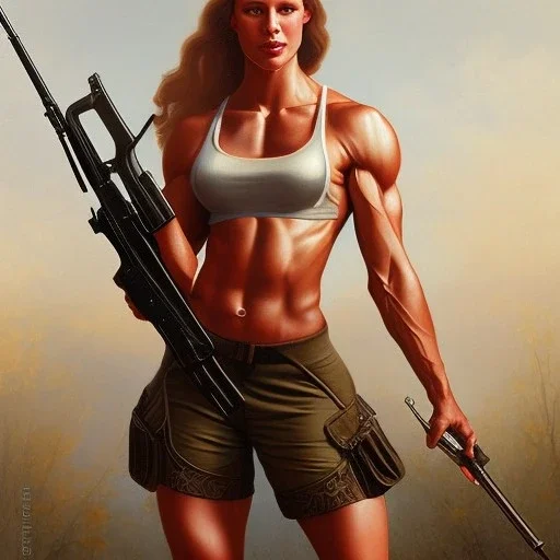 bodybuilder woman holding rifle gerald brom