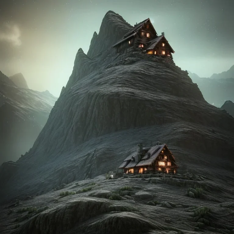 Scary mountain hut, sense of fear, Alps, night sky, 8k, HD, cinematography, photorealistic, Cinematic, Color Grading, Ultra-Wide Angle, Depth of Field, hyper-detailed, beautifully color-coded, insane details, intricate details, beautifully color graded, Cinematic, Color Grading, Editorial Photography, Depth of Field, DOF, Tilt Blur, White Balance, 32k, Super-Resolution, Megapixel, ProPhoto RGB, VR, Halfrear Lighting, Backlight, Natural Lighting, Incandes