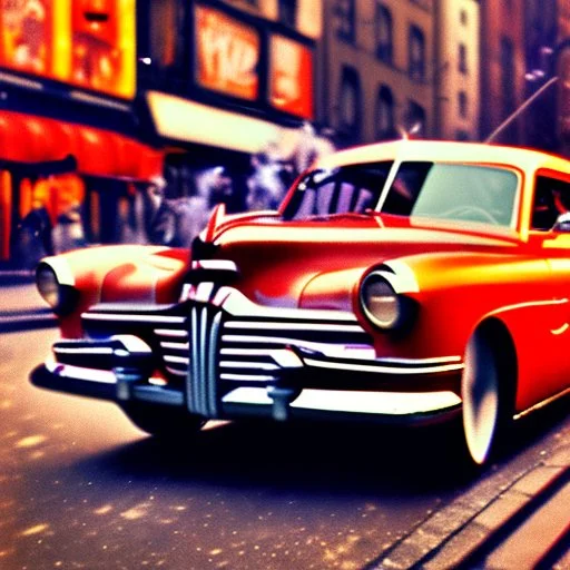 Picture 1950's street life New York, blurred, abstractism, colours, strong texture, 3d