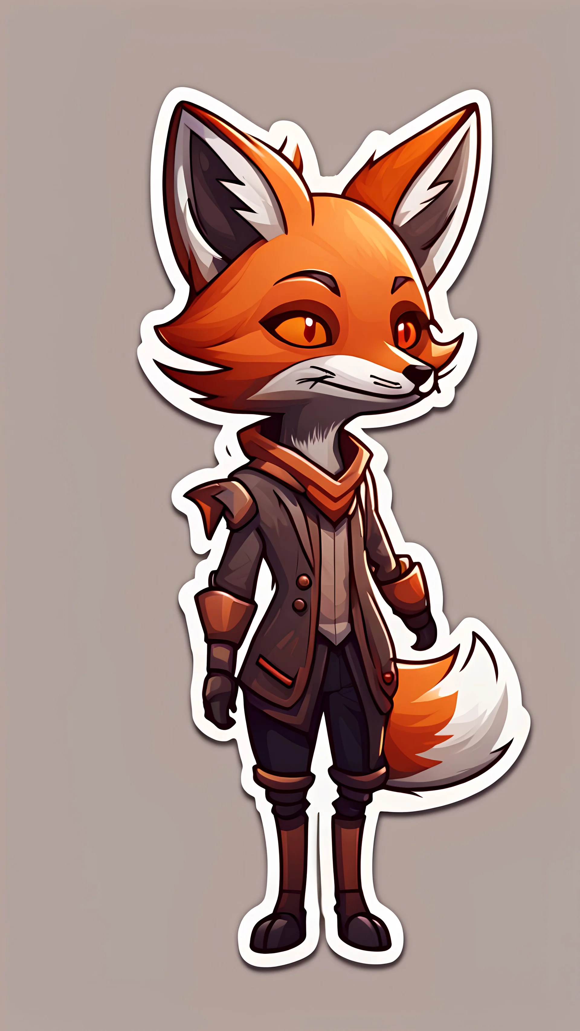 Fox stylized, game, warm colors, humanoid, no background, make it as a sticker