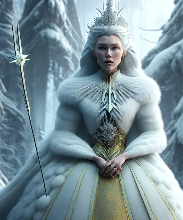 a fancy portrait of a snow Queen by Greg Rutkowski, Sung Choi, Mitchell Mohrhauser, Maciej Kuciara, Johnson Ting, Maxim Verehin, Peter Konig, 8k photorealistic, cinematic lighting, HD, high details, dramatic, atmosphereric, trending on artstation