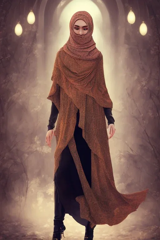 high light, hijab, covered head, full body