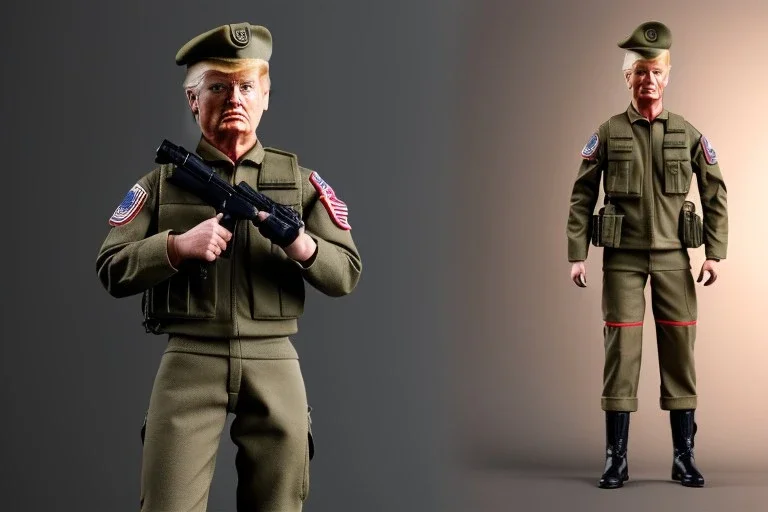 G.I. Joe doll soldier Donald Trump, gun,boots, helm, Trump facial detail,trump, beret