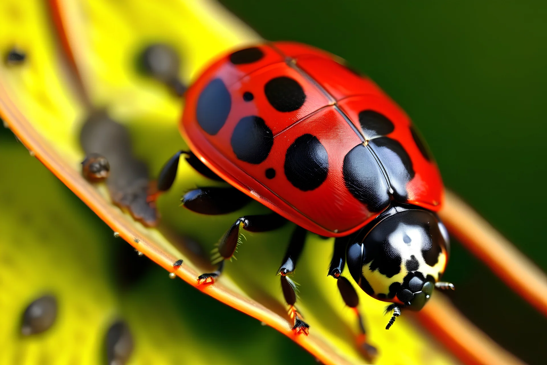 coccinelle rouge avec des points noirs