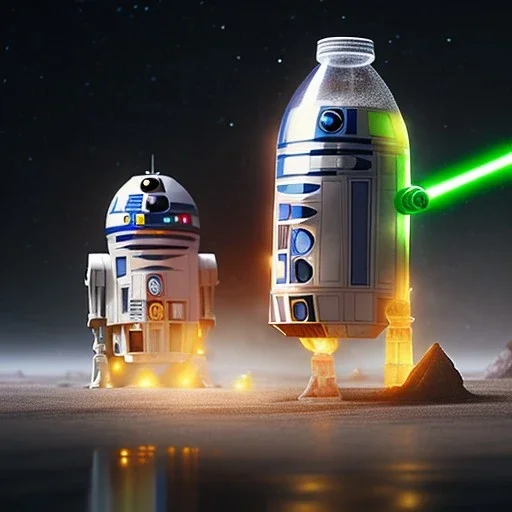 Star wars characters in a bottle floating, super high resolution, professional photograph, in focus, beautiful detail, professional digital art, stunning 4k, volumetric light, Award-winning photograph, photography, tokio background