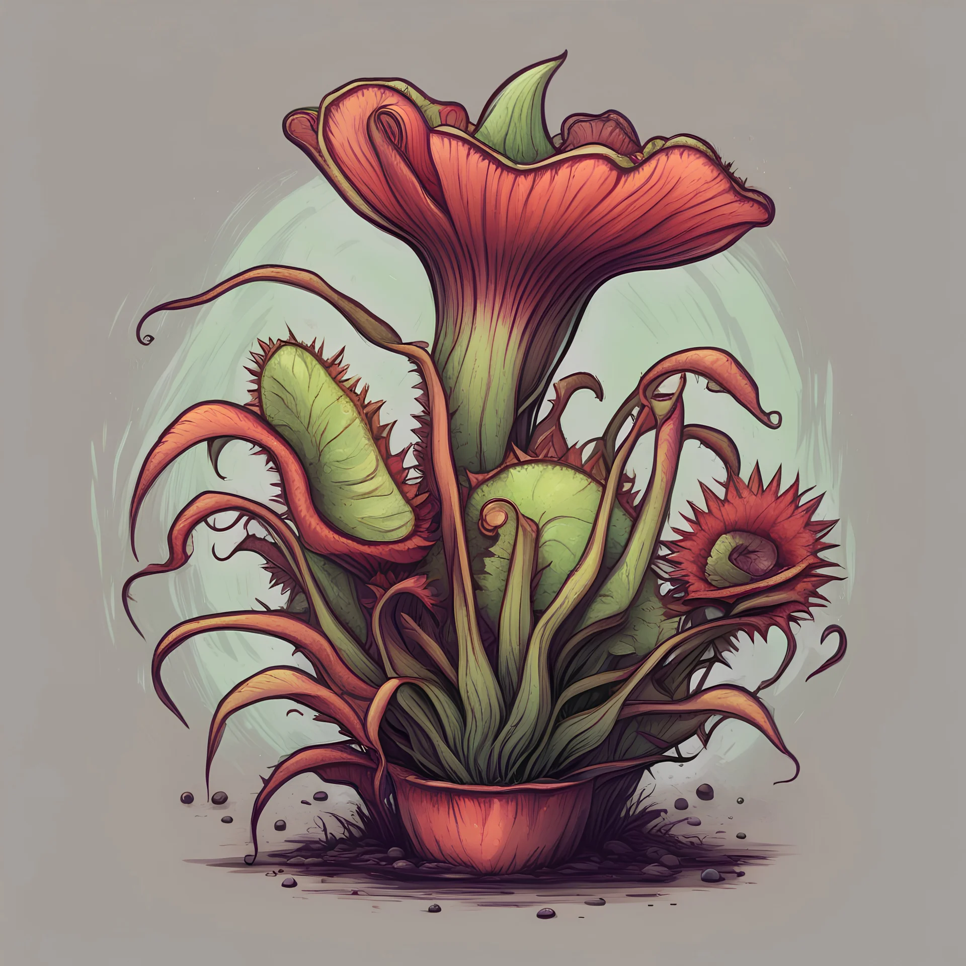 Monster Venus Fly Trap in tricolor art style