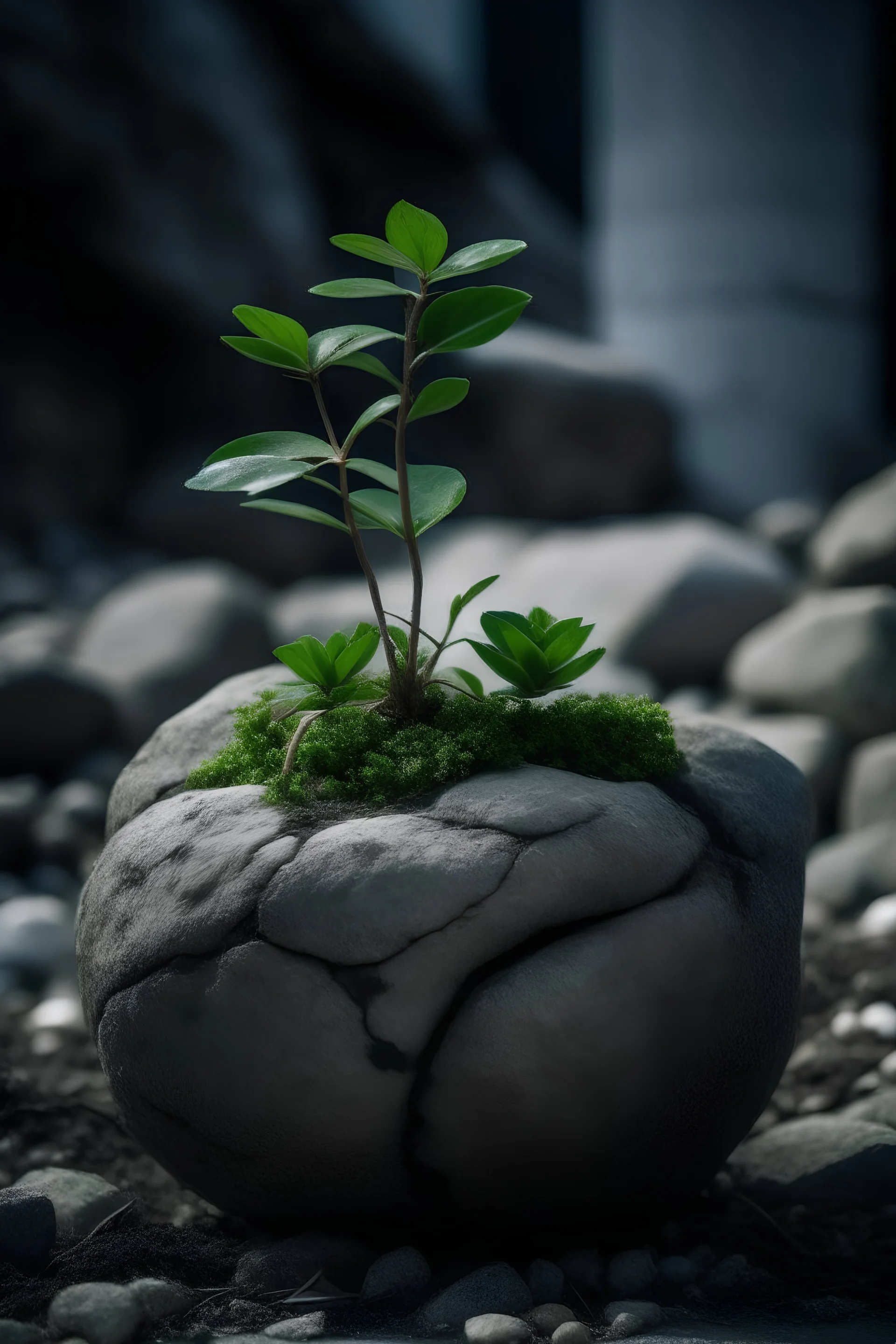 a plant growing amidst stone in a hurricane