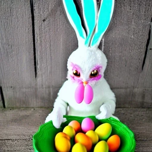 Easter bunny with eggs creepy photo