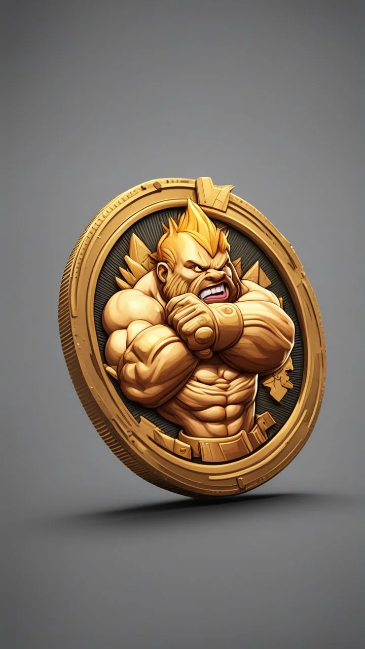 a smooth 3d game graphics golden coin with a print of Abobo