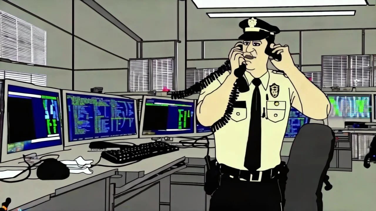 male cop dispatcher deals with evil virus on the phone