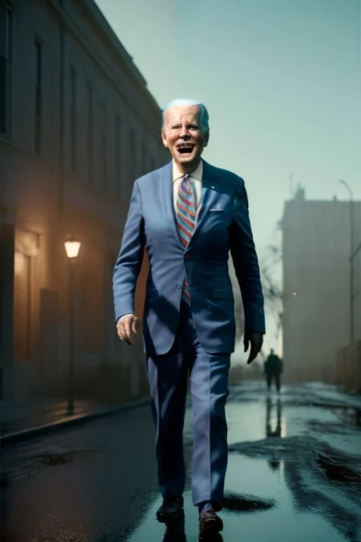 realistic image, joe biden zombie, night, walking twisted, waist up view, 80s, dark ambient, highly detailed, sky background, concept art, unreal engine 5, god rays, ray tracing, RTX, lumen lighting, ultra detail, volumetric lighting, 3d, finely drawn, high definition, high resolution.