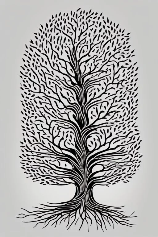 "Design a captivating line art representation of a guitar tree for a T-shirt. Picture a tree where the branches and leaves are composed of intricately detailed guitar necks, frets, and strings. Emphasize the connection between music and nature in a stylish, monochromatic design."