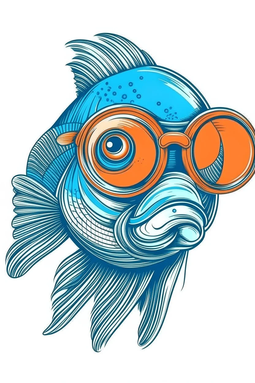 FISH wearing sunglasses, Style: Retro 80s, Mood: Groovy, T-shirt design graphic, vector, contour, white background.