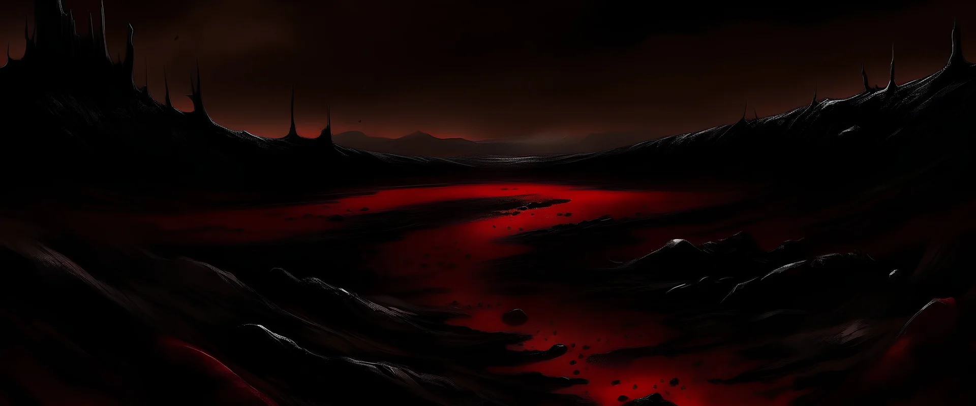 dark red with bits of black for shadow, apocalyptic landscape, add like a texture