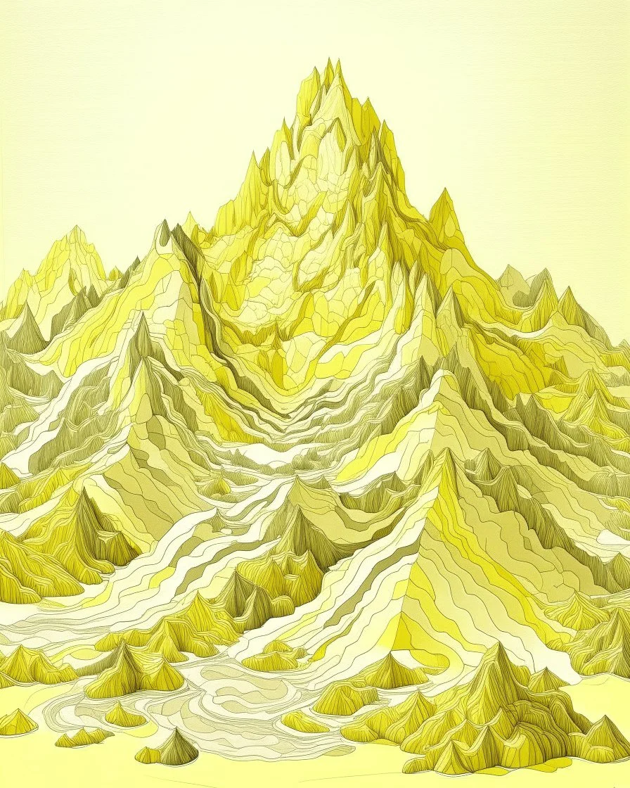 A light pale yellow electrical mountain painted by MC Escher