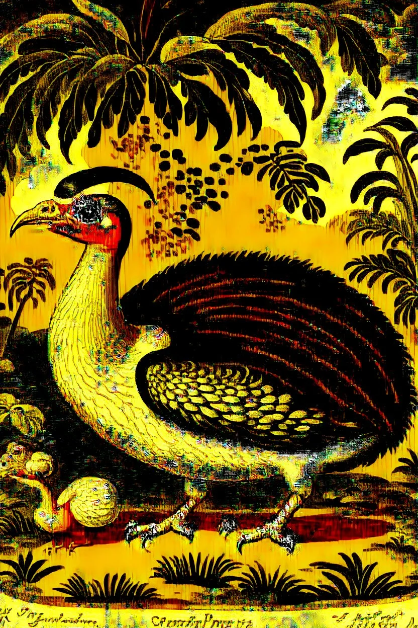 John James Audubon etching of a fully uncropped Dodo bird in a chinoiserie landscape