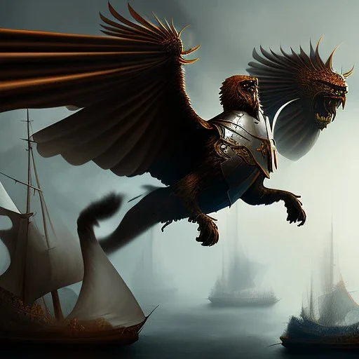 Epic massive Drawing Griffin Knight Flying estilo Caravaggio 4k