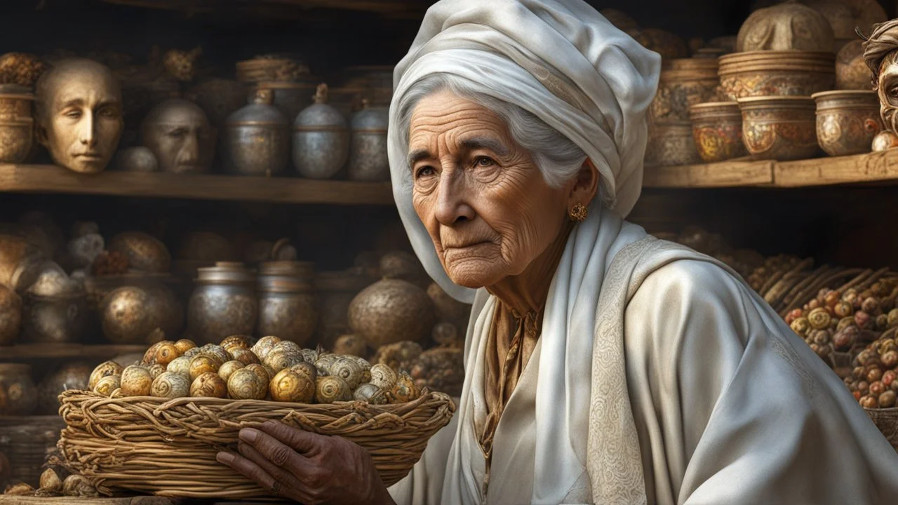 elderly female market trader selling many different types of mask, showing his head and upper body, perfect eyes, perfect anatomy, exquisite composition, beautiful detailed intricate detailed octane render, 8k artistic photography, photorealistic, soft natural volumetric cinematic perfect light, chiaroscuro, award-winning photograph, masterpiece, raphael, caravaggio, bouguereau