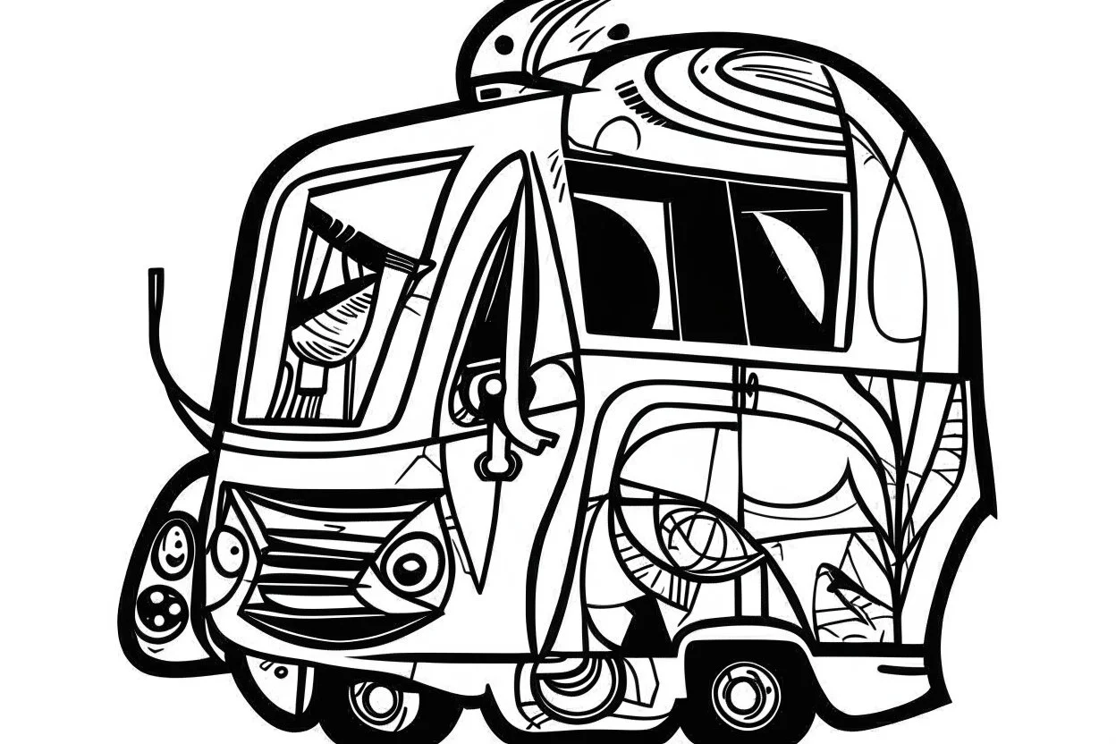 camper vanlife style of picasso black and white abstract shapes