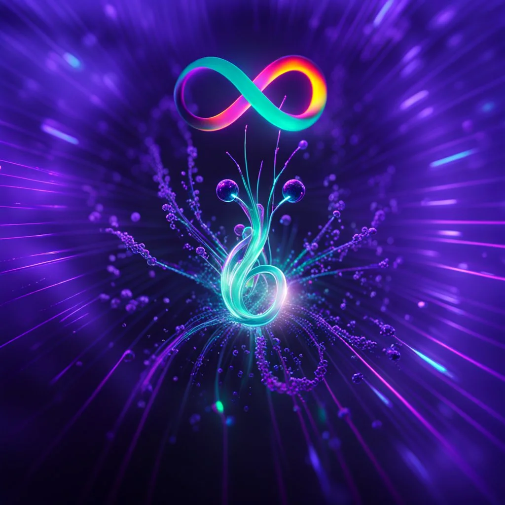 infinity symbol ∞ with vibrant single Plankton in water, striking, neon, chiaroscuro, dramatic, captivating, powerful, fantasy, beautiful, octane render, 16k post-production, artstation: award-winning: atmospheric: commanding: fantastical: clarity: ultra quality: striking: brilliance: stunning colors: amazing depth; lens: f/11, 35mm