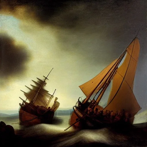 Rembrandt, stars, planets, ships, space