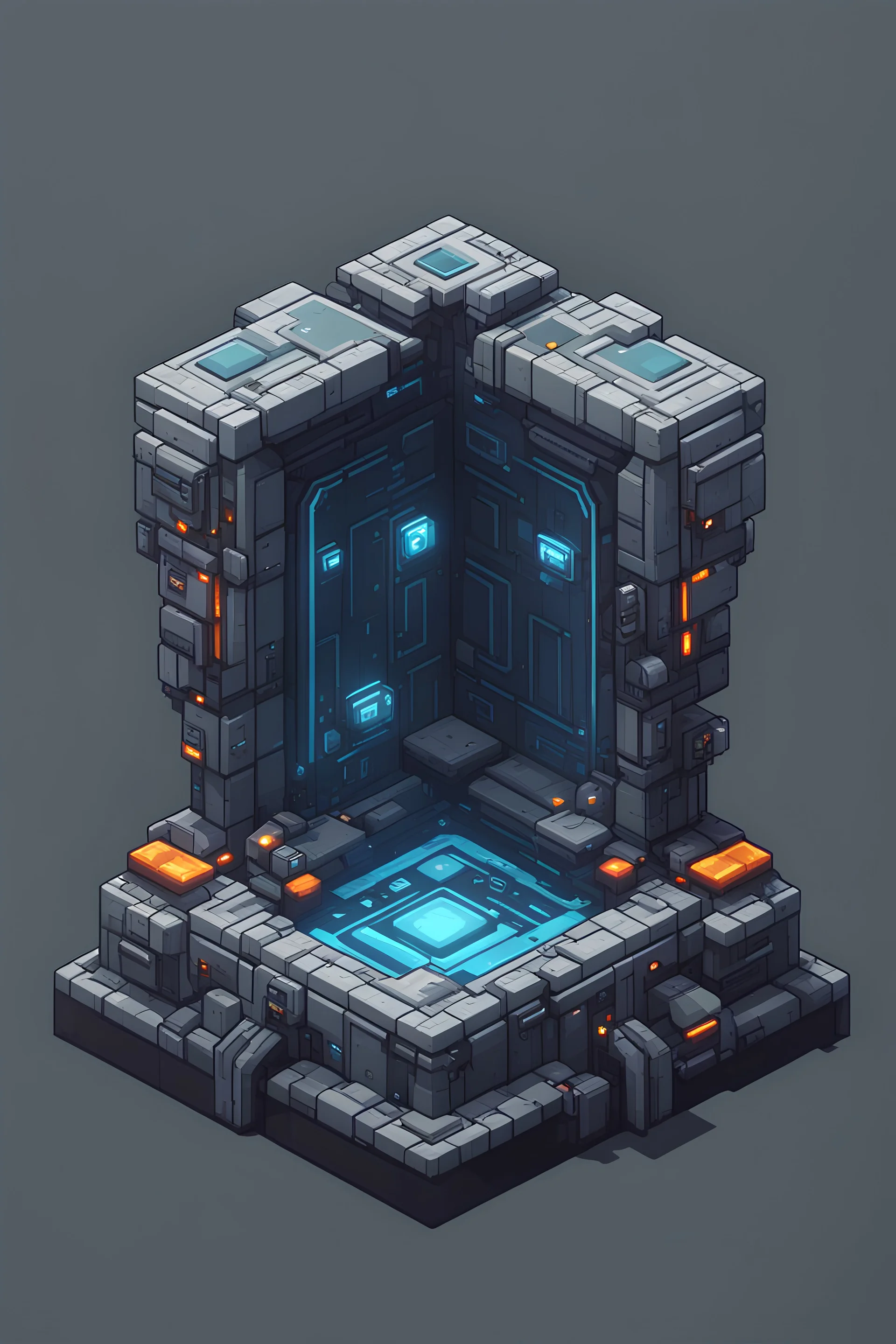 game asset, checkpoint, pixel art, small futuristic portal base , 2D front view