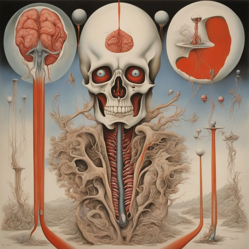 forth dimensional asymmetric neuropathy, anatomical analysis, neo surrealism, by Gerald Scarfe, matte oil paint.