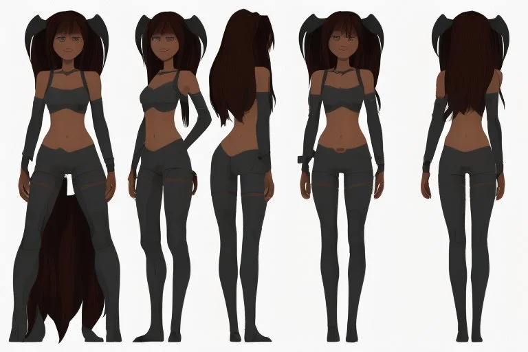 Female character 19 years Proportions of the character the head-to-body ratio . Create a distinctive silhouette that helps the character stand out and be easily recognizable Design the character's face, including the shape of the head, eyes, eyebrows, nose, mouth, and ears. Consider the character's personality, age, and any unique that set them apart depth and visual interest. Front, Side, and Back Views: Provide multiple views of the character, including front, side, and back mode sheet .