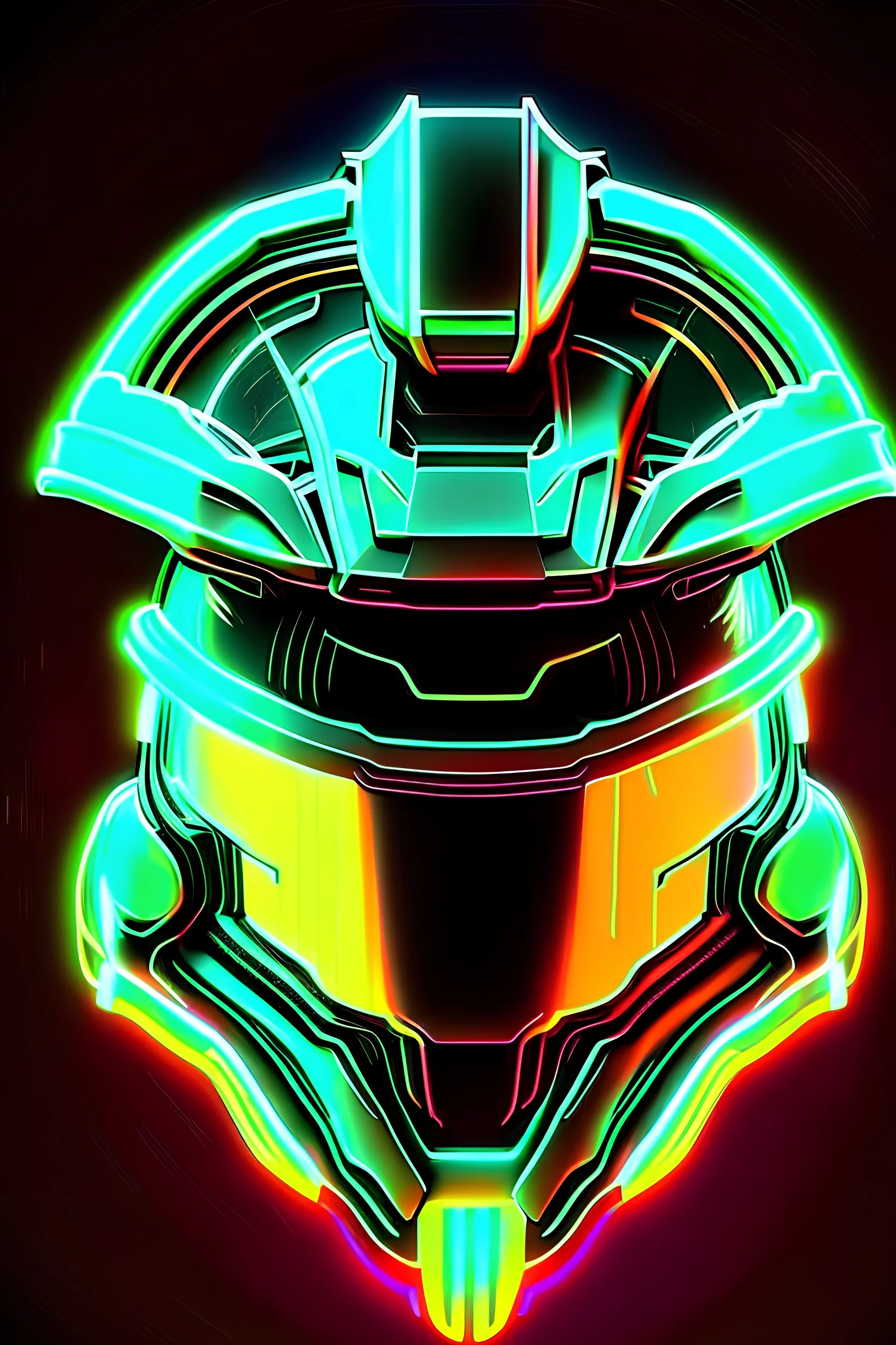 halo master chief helmet front 2d neon illustration