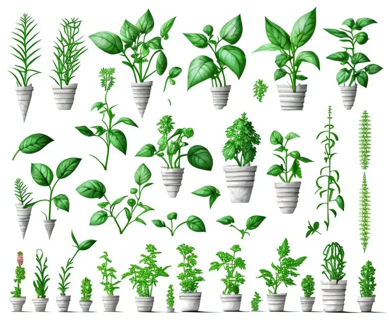 Vector plants and herb set illustration. Watercolor white backdrop