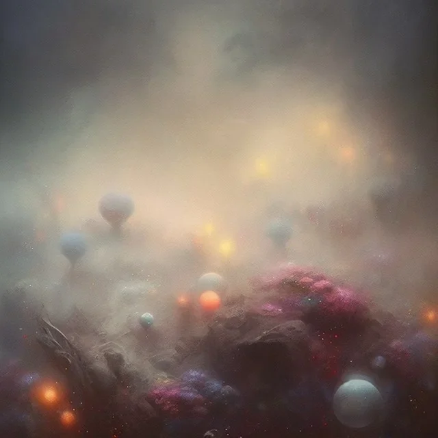 photographic camera in abstract style. fog and smoke in atmosphere. bokeh, lens flare. Dark mood. Dripping paint. oil on canvas, high detailed. beksinski