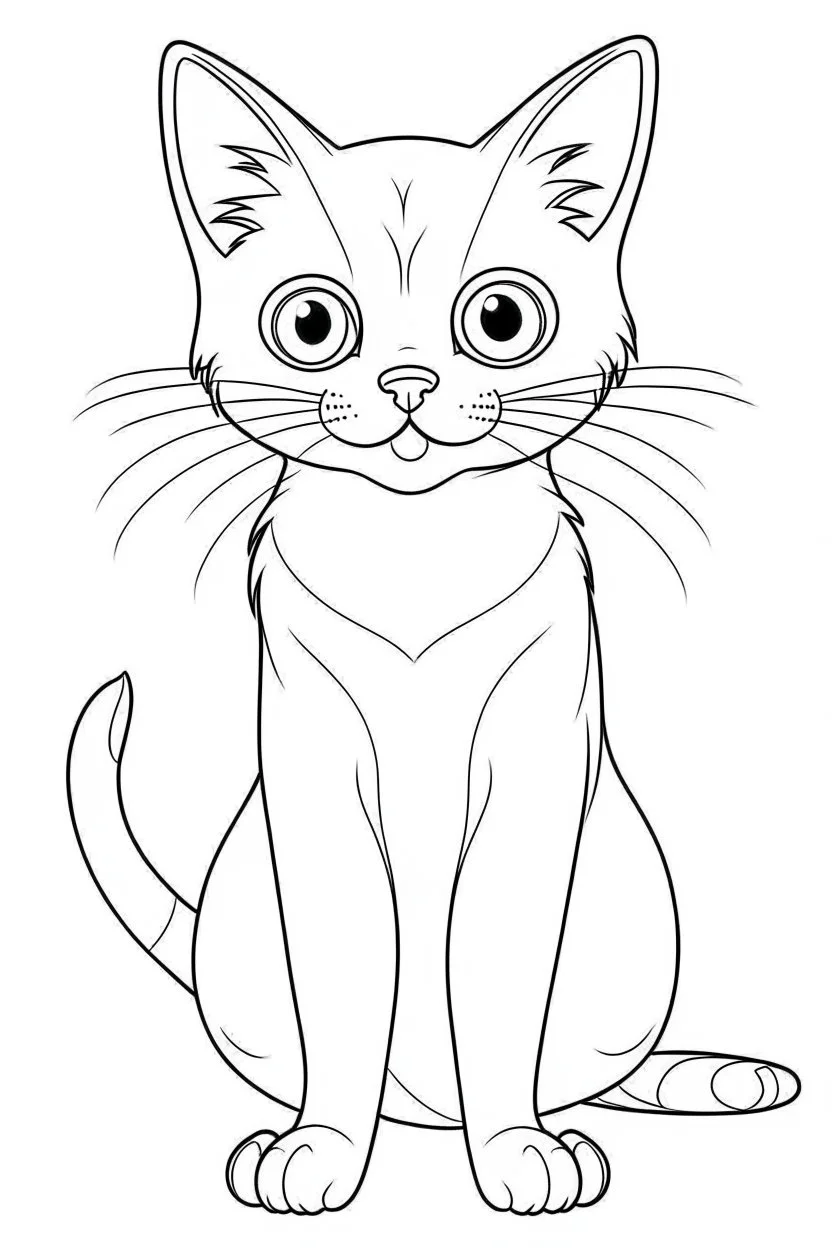 coloring page for kids, cat, cartoon style, thick outline, low details, no shading, no color