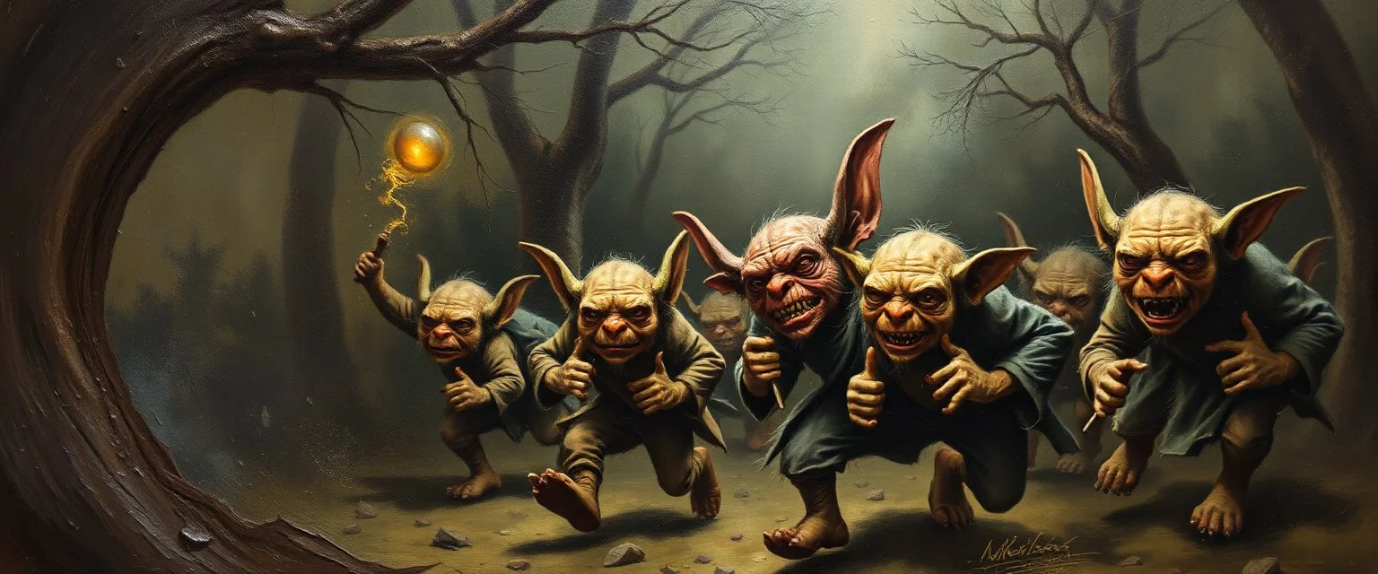 pin hole cam, master oil painting by Rembrandt,When somebody listens to everything you say but still is an asshole Du har sendt testicle goblins. hodenkobolds on the run