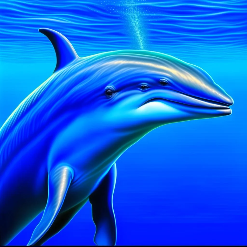 a hyper realistic illustration of a Dolphin, detailed, using three colors blue. ocean background.