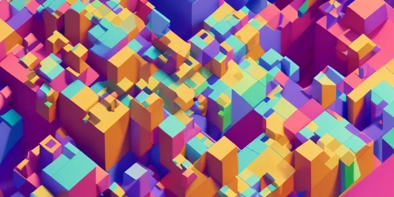 3D colorful geometric installation, simplistic, studio lighting, C4D, 16k, Behance, Artstation, centered, top down camera, vibrant