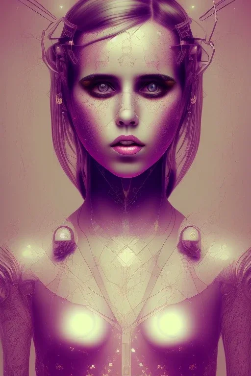 Danish singer MØ face,Abstract steampunk, pink tones,