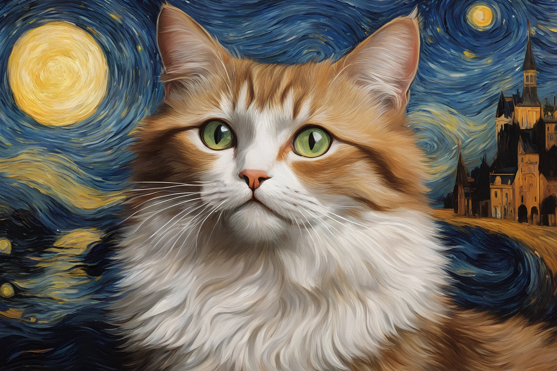 Portrait of Cat by Van Goh, The Starry Night