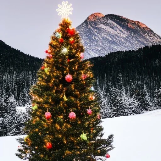 isolated christmas tree in mountain background