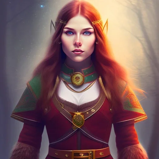 Halfling, woman, full body, red braid hair, adventurer, green eyes, magic, Lilith,