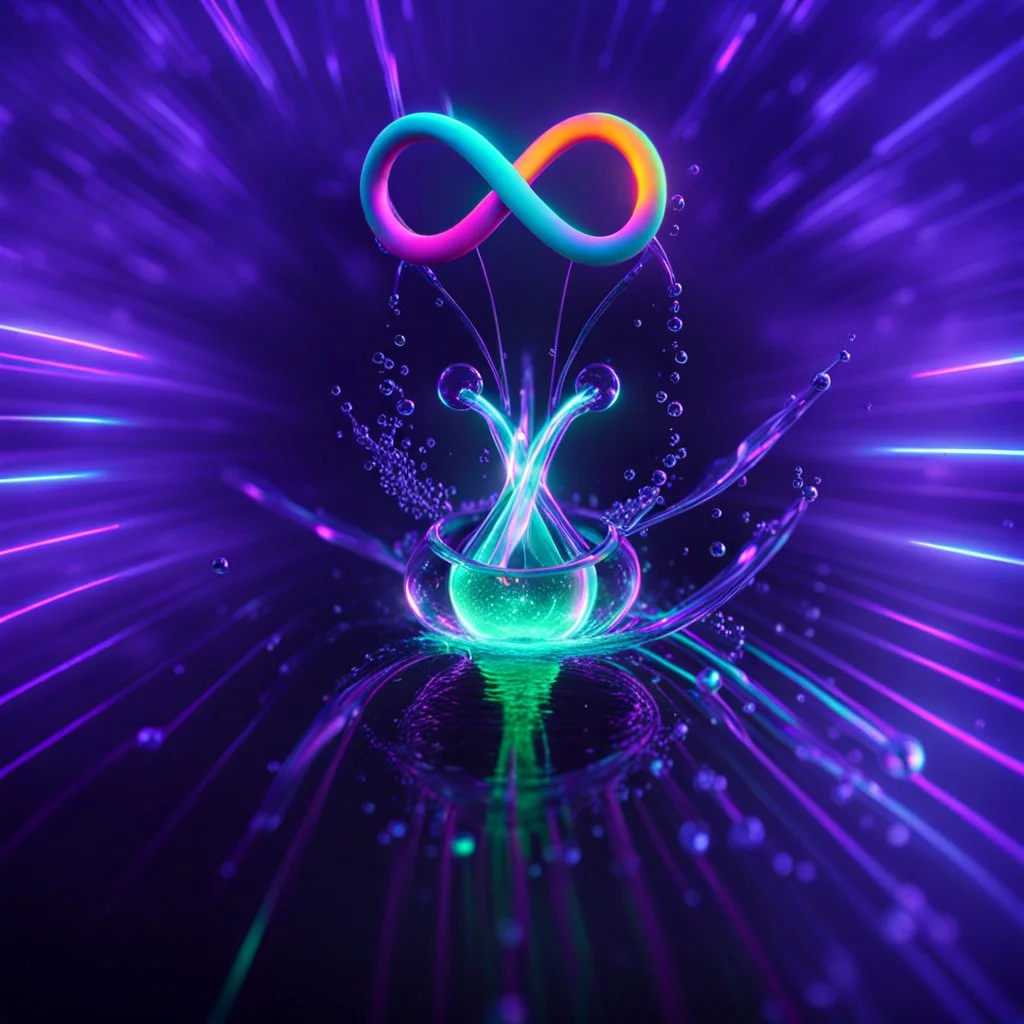 infinity symbol ∞ with vibrant single Plankton in water, striking, neon, chiaroscuro, dramatic, captivating, powerful, fantasy, beautiful, octane render, 16k post-production, artstation: award-winning: atmospheric: commanding: fantastical: clarity: ultra quality: striking: brilliance: stunning colors: amazing depth; lens: f/11, 35mm