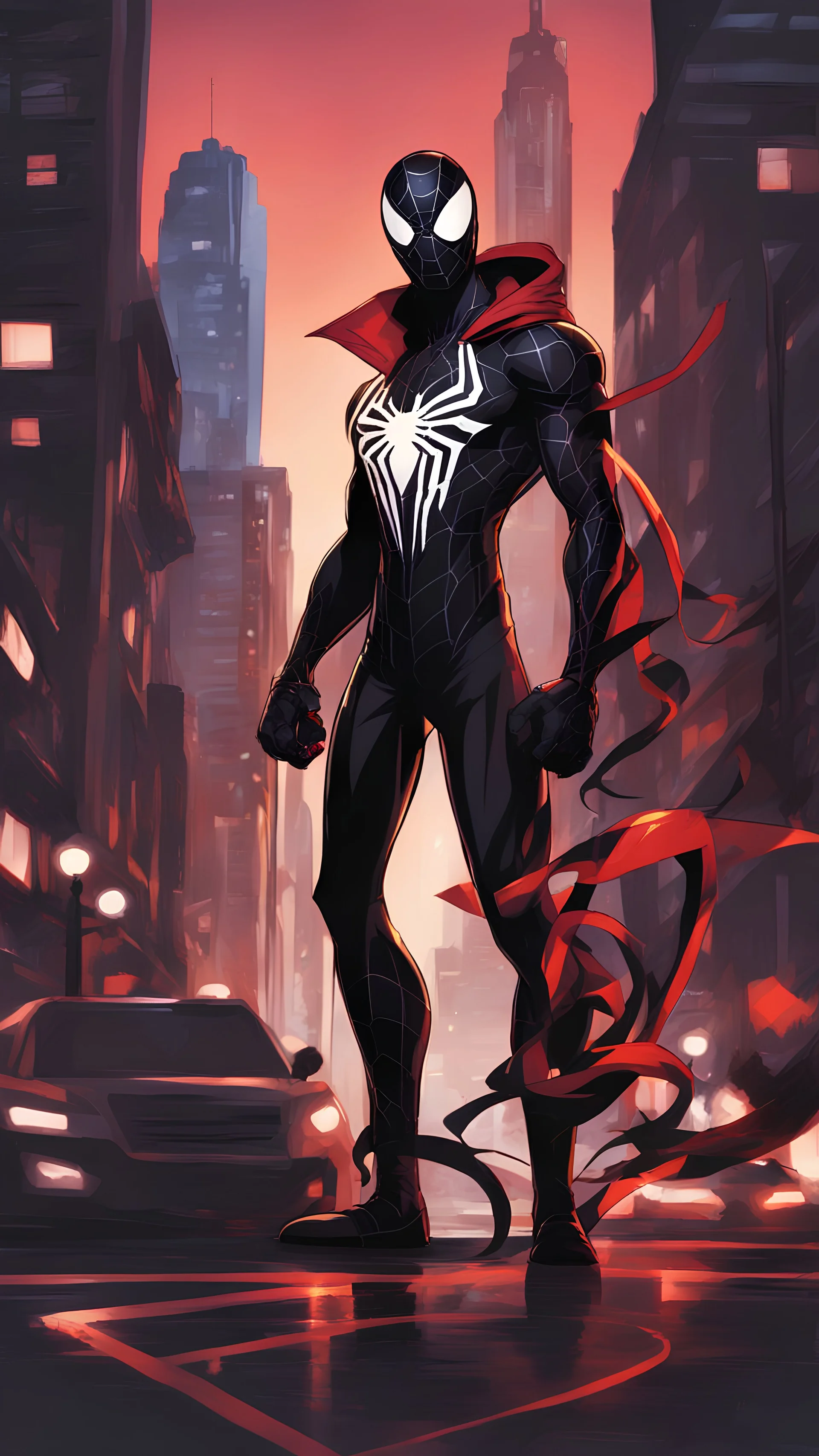 miles morales mix with venom symbiote in solo leveling shadow artstyle, Street boy them, intricate details, highly detailed, high details